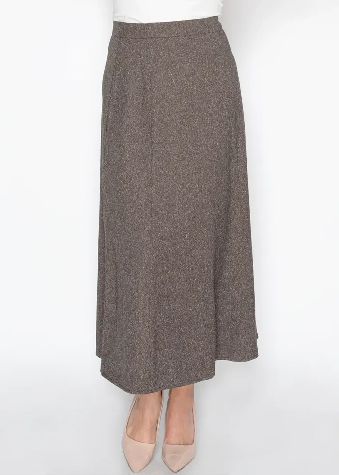 Brown A-Line Midi Skirt