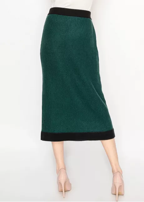 Green Knit Midi Skirt with Black Trim