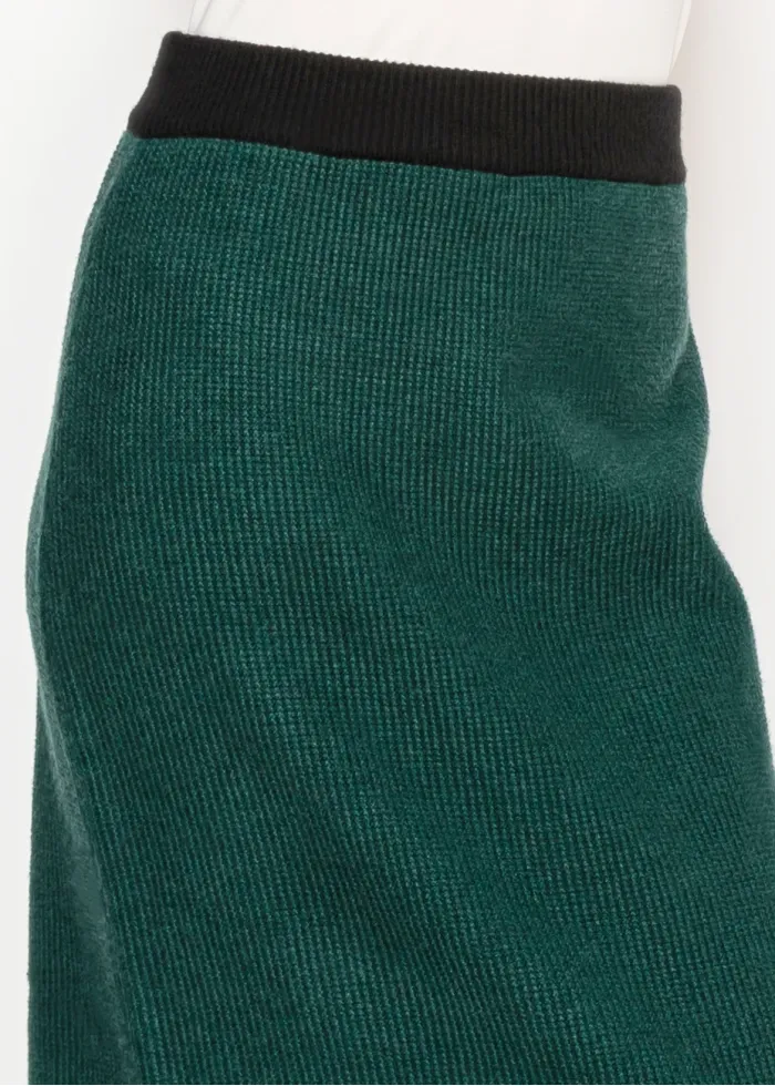 Green Knit Midi Skirt with Black Trim