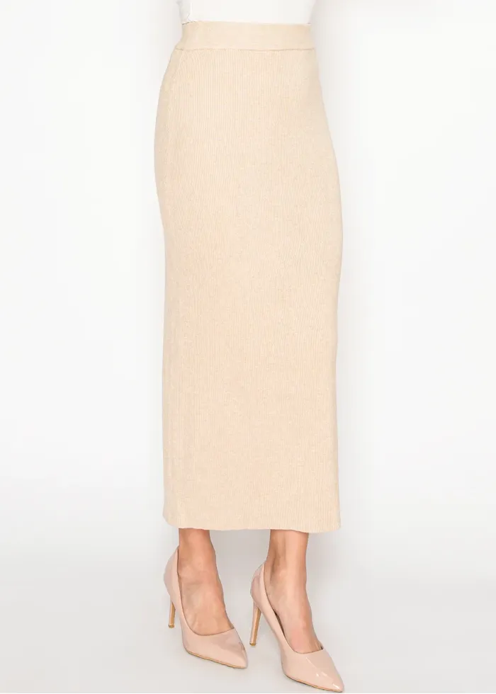 Oatmeal Ribbed Knit Skirt