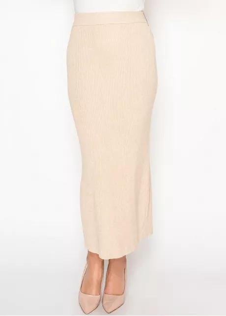 Oatmeal Ribbed Knit Skirt