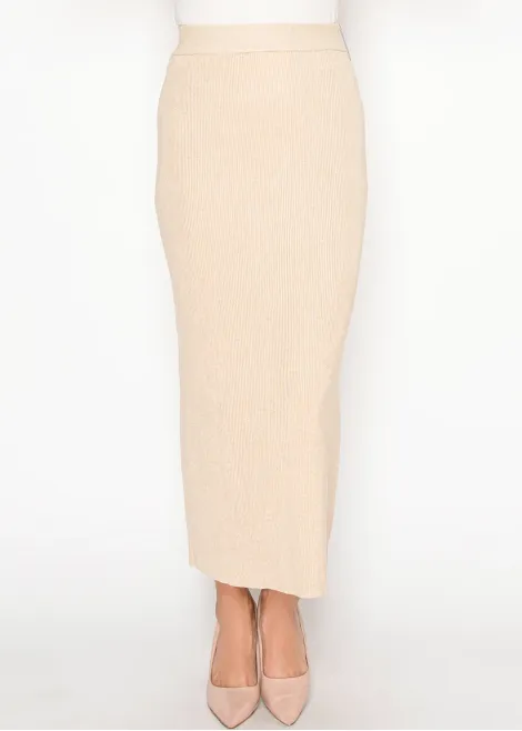 Oatmeal Ribbed Knit Skirt