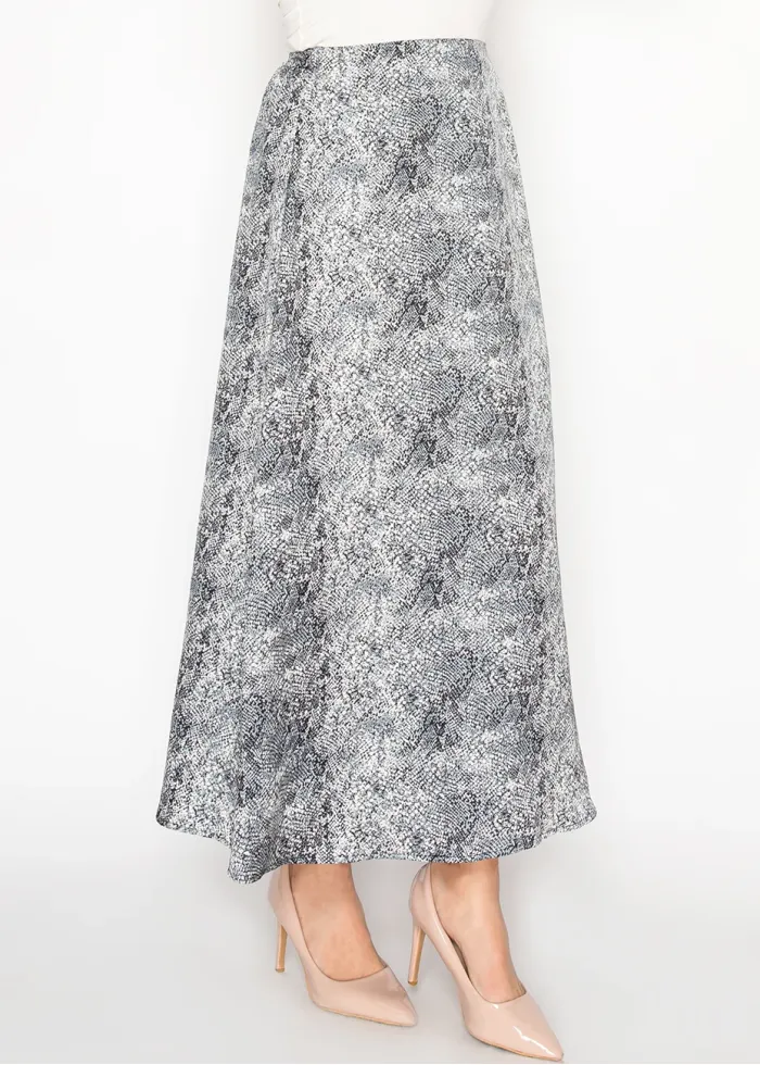 Grey Snakeskin Print A-Line Skirt