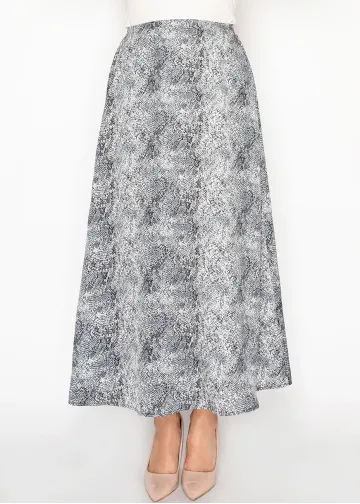 Grey Snakeskin Print A-Line Skirt