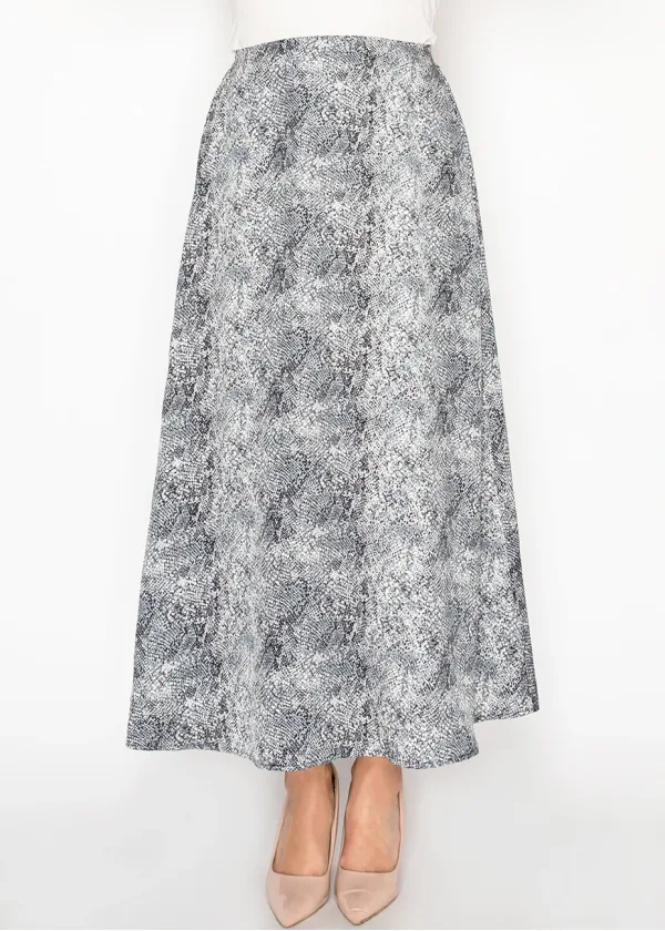 Grey Snakeskin Print A-Line Skirt