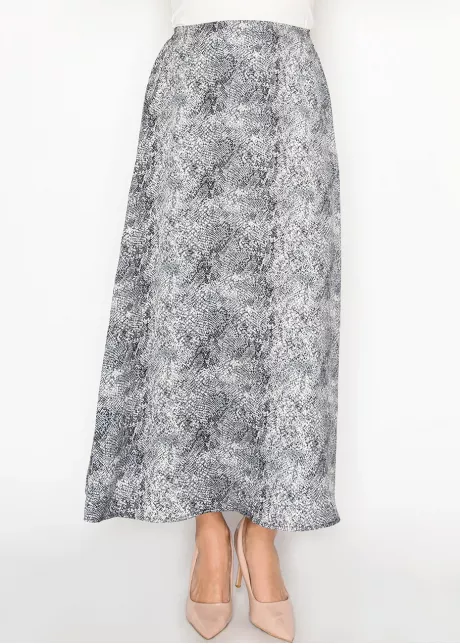 Grey Snakeskin Print A-Line Skirt