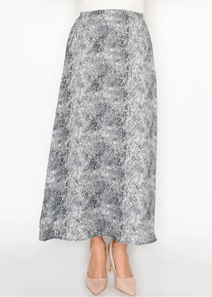 Grey Snakeskin Print A-Line Skirt