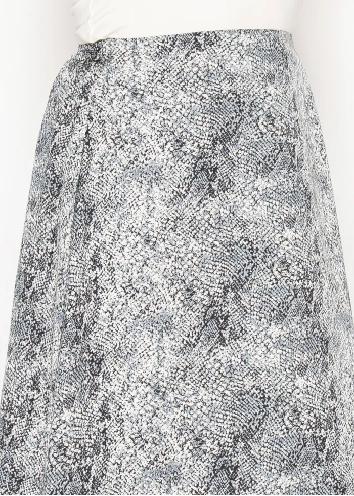 Grey Snakeskin Print A-Line Skirt