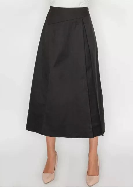 Black Midi Skirt with Side Pleat