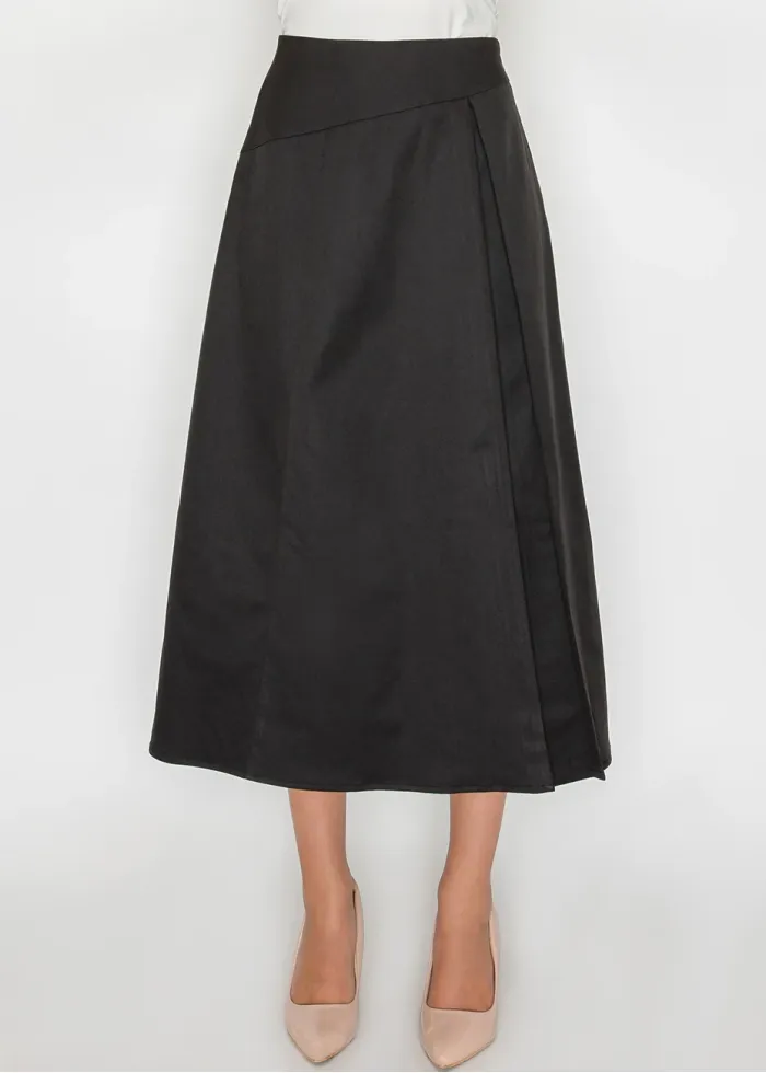 Black Midi Skirt with Side Pleat