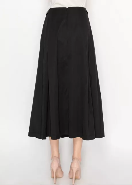 Paneled Flare Midi Skirt in Black