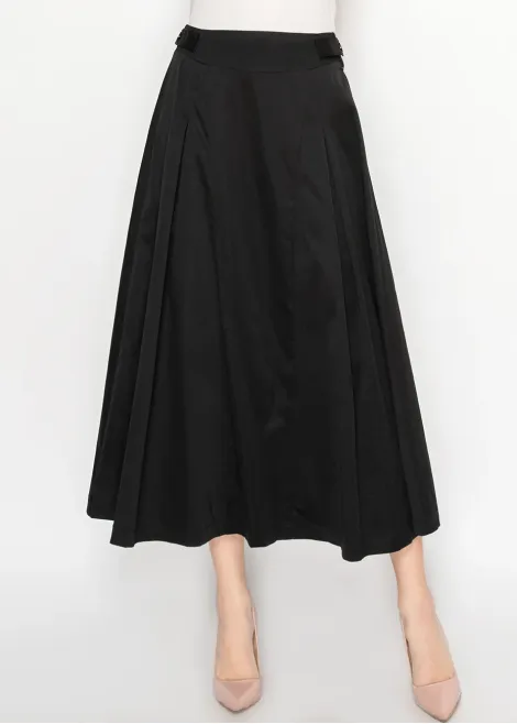 Paneled Flare Midi Skirt in Black