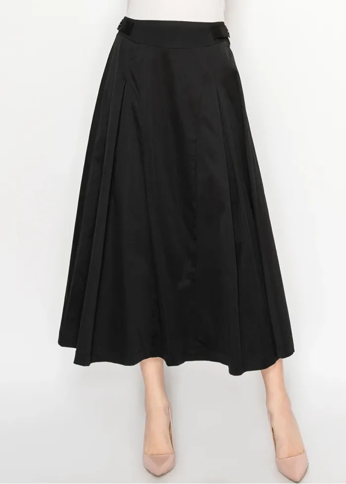 Paneled Flare Midi Skirt in Black
