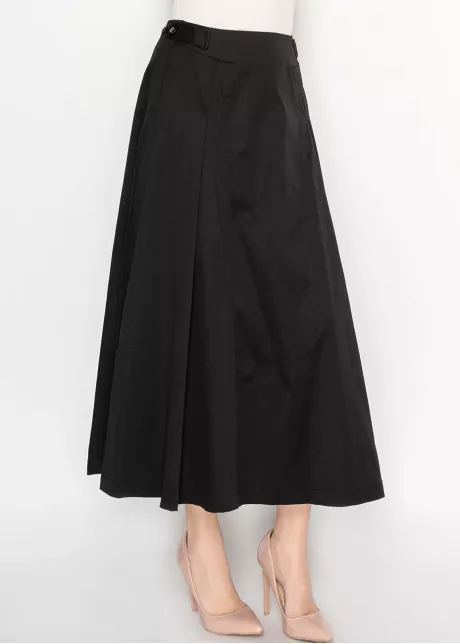 Paneled Flare Midi Skirt in Black