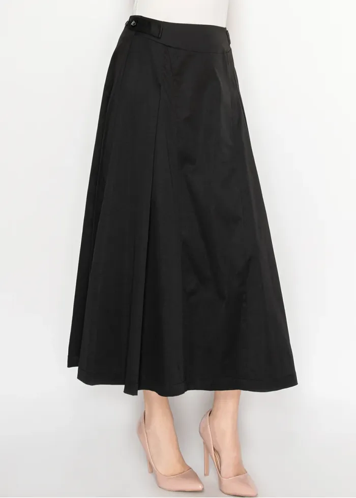 Paneled Flare Midi Skirt in Black