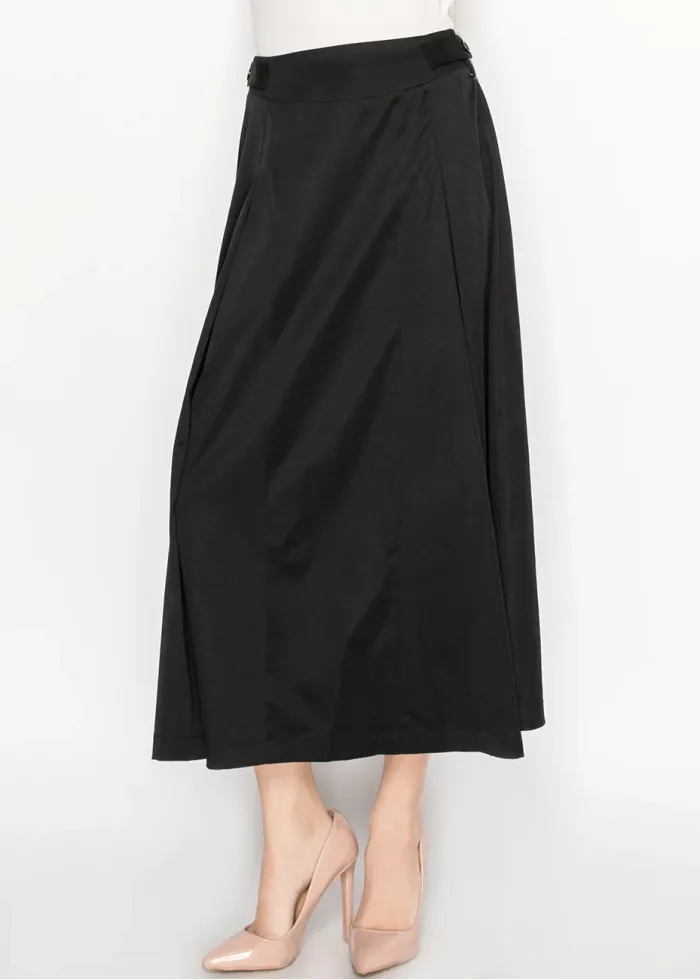 Paneled Flare Midi Skirt in Black