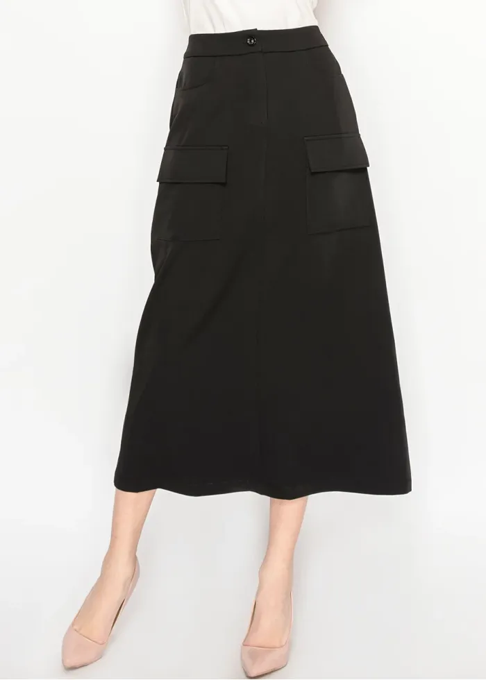 Black Midi Skirt with Cargo Pockets