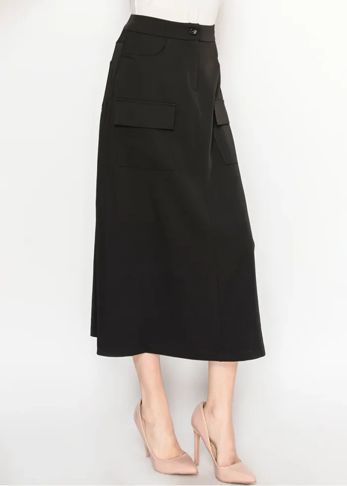Black Midi Skirt with Cargo Pockets
