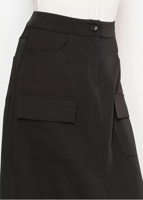 Black Midi Skirt with Cargo Pockets