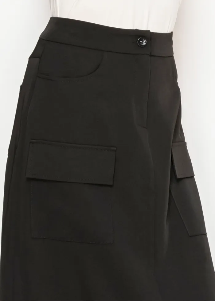 Black Midi Skirt with Cargo Pockets