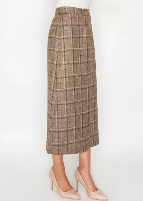 Brown plaid A-line skirt with button waist