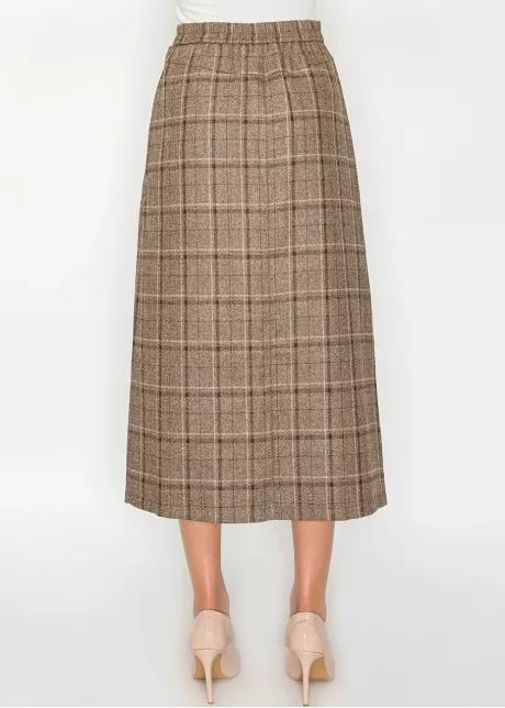 Brown plaid A-line skirt with button waist