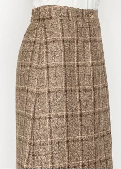 Brown plaid A-line skirt with button waist