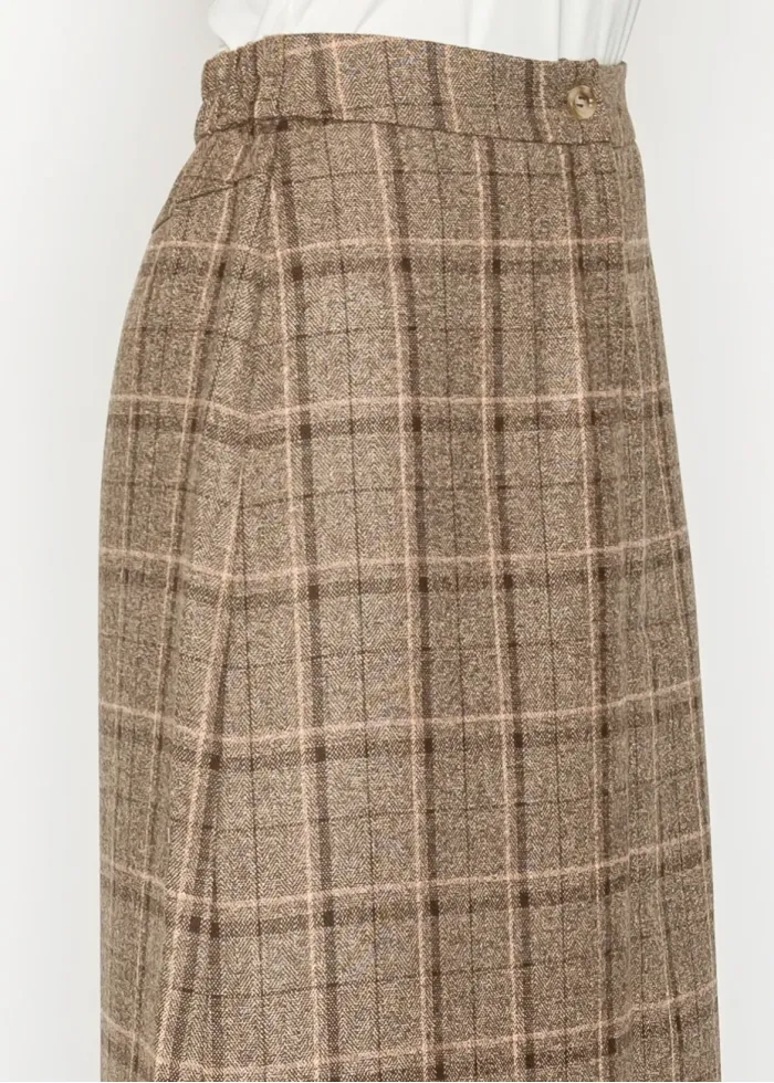 Brown plaid A-line skirt with button waist