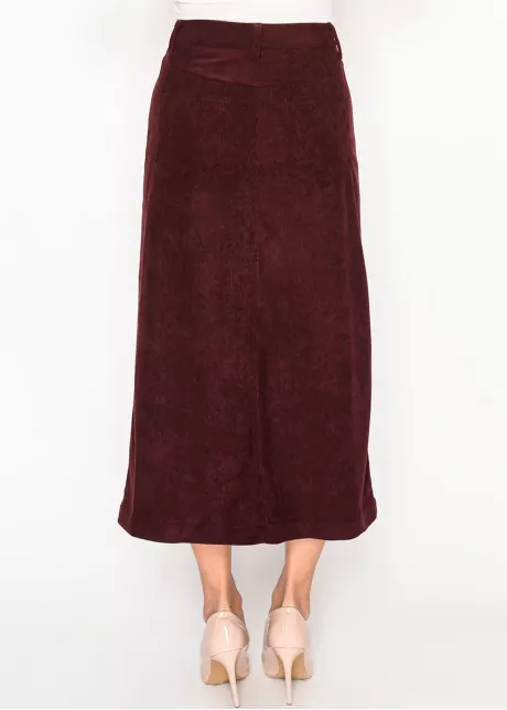 Burgundy Midi Skirt with Pockets
