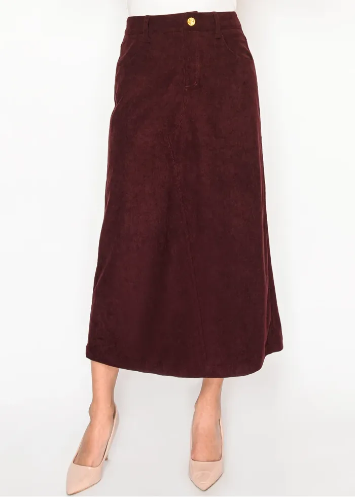 Burgundy Midi Skirt with Pockets