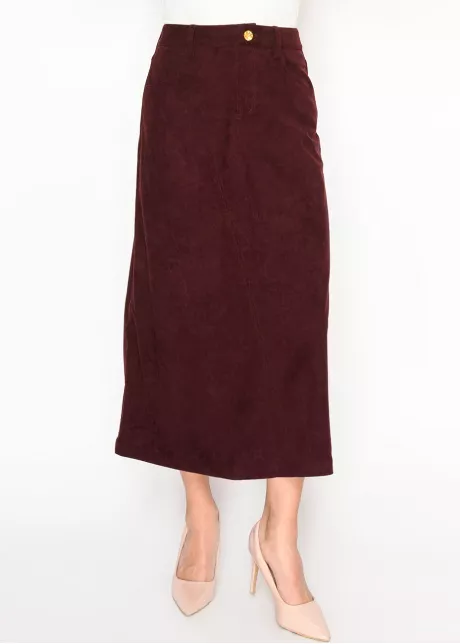 Burgundy Midi Skirt with Pockets