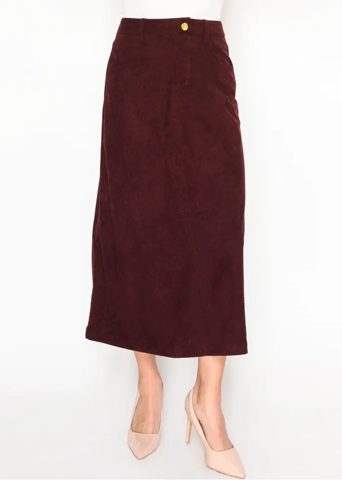 Burgundy Midi Skirt with Pockets