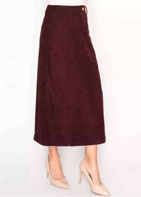 Burgundy Midi Skirt with Pockets