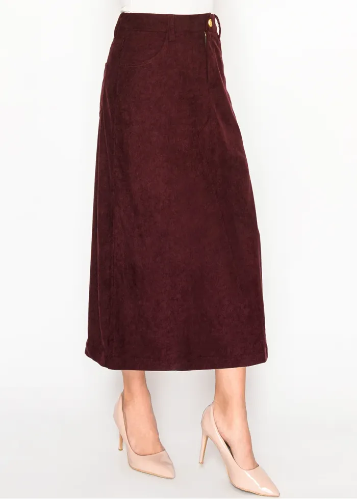 Burgundy Midi Skirt with Pockets