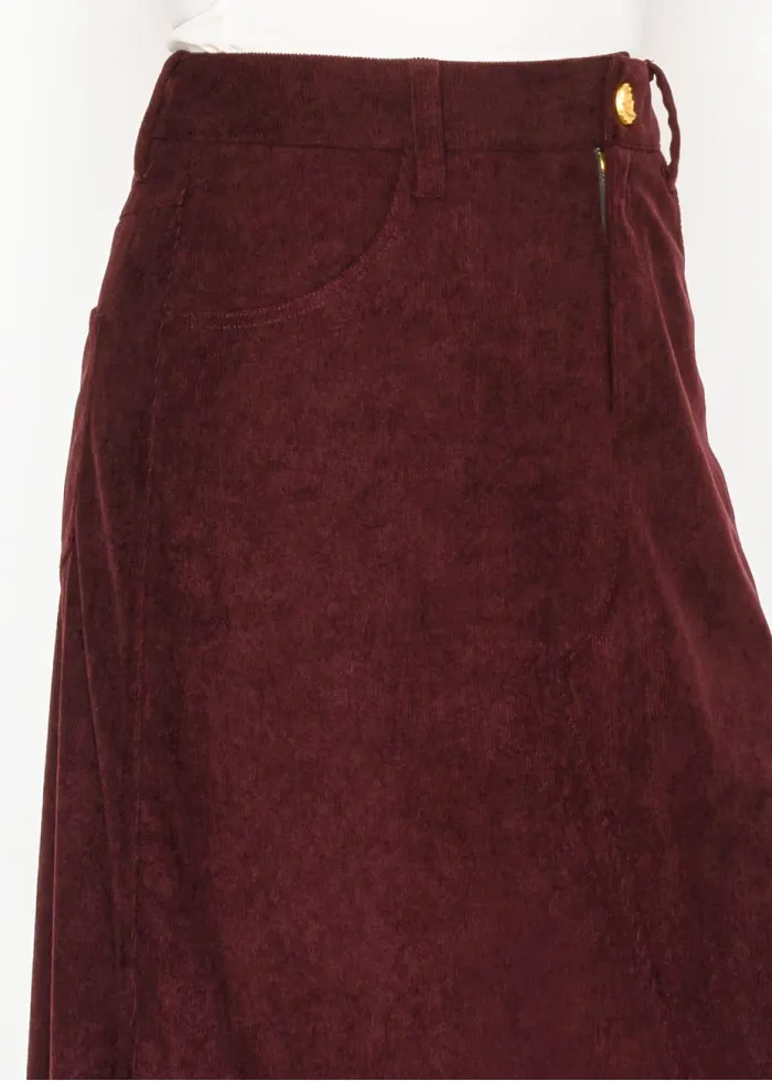 Burgundy Midi Skirt with Pockets