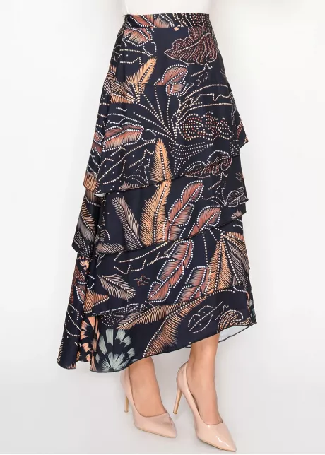 Floral tiered midi skirt in navy print