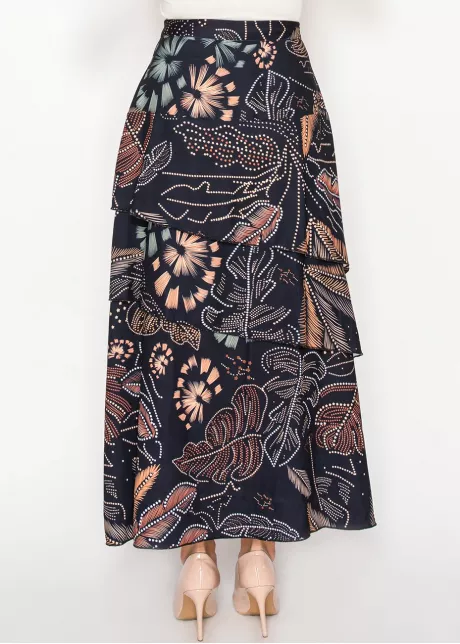 Floral tiered midi skirt in navy print