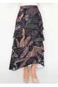Floral tiered midi skirt in navy print