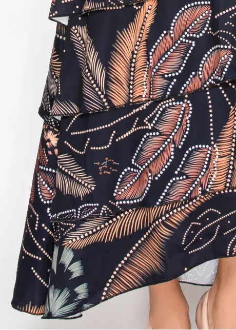 Floral tiered midi skirt in navy print