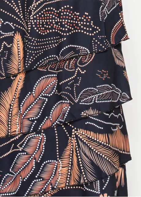 Floral tiered midi skirt in navy print