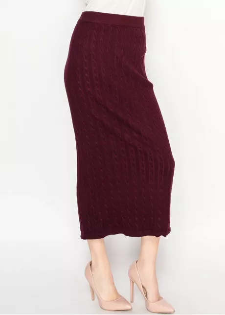 Burgundy Cable Knit Midi Skirt