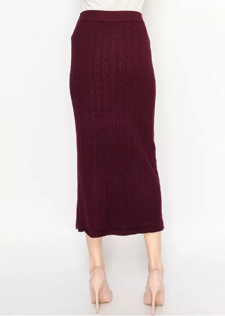 Burgundy Cable Knit Midi Skirt