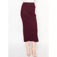 Burgundy Cable Knit Midi Skirt