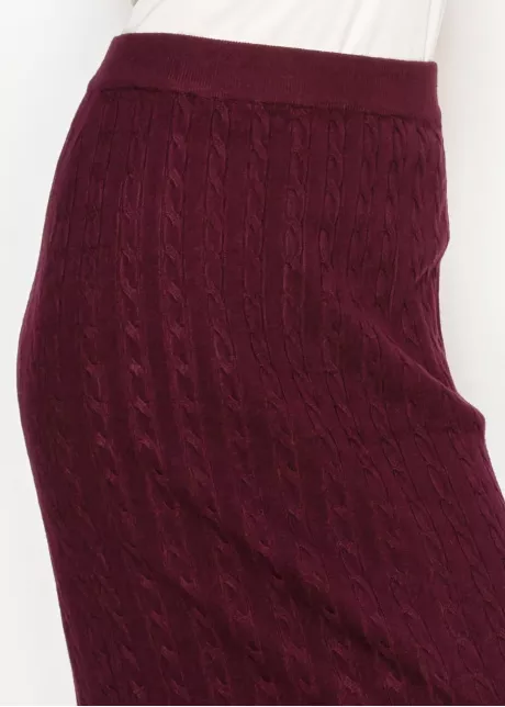Burgundy Cable Knit Midi Skirt