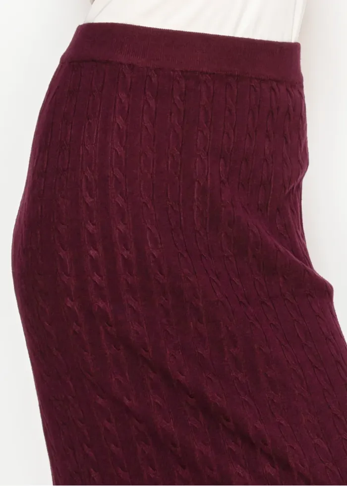 Burgundy Cable Knit Midi Skirt