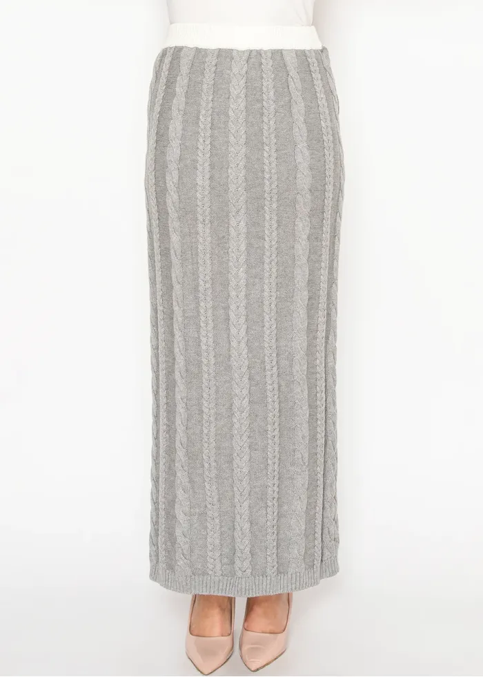 Grey Cable Knit Maxi Skirt