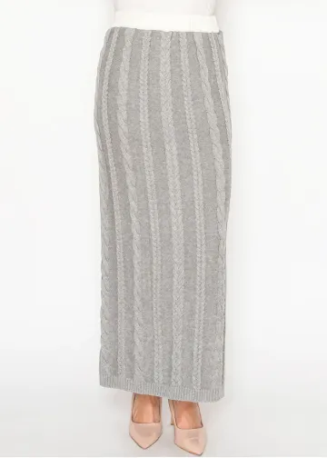 Grey Cable Knit Maxi Skirt