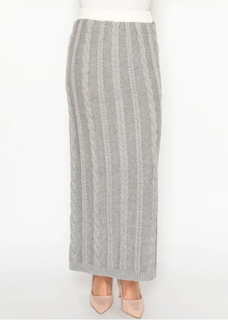 Grey Cable Knit Maxi Skirt