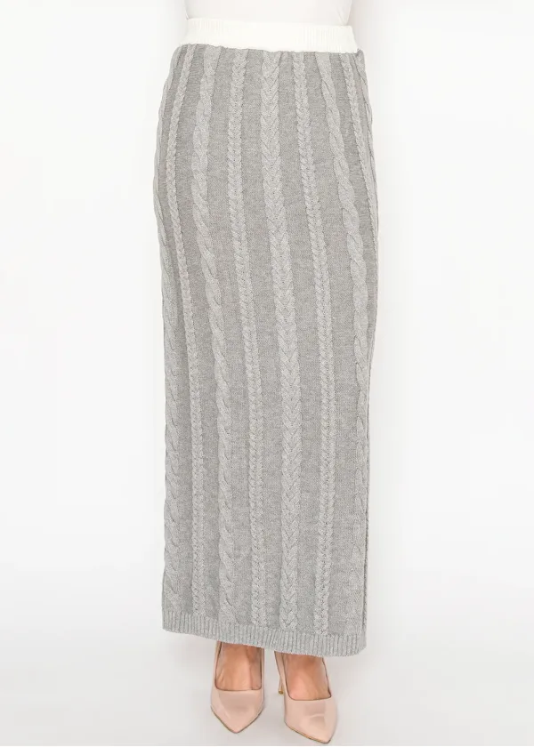 Grey Cable Knit Maxi Skirt
