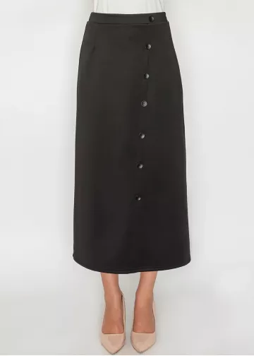 Black Button-Front Midi Skirt Black Button-Front Midi Skirt